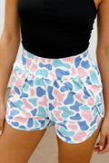 Camo Shirred High Waist Athleisure Shorts