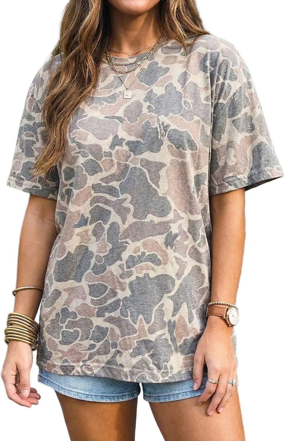 Retro Camouflage Print Womens Casual T Shirt