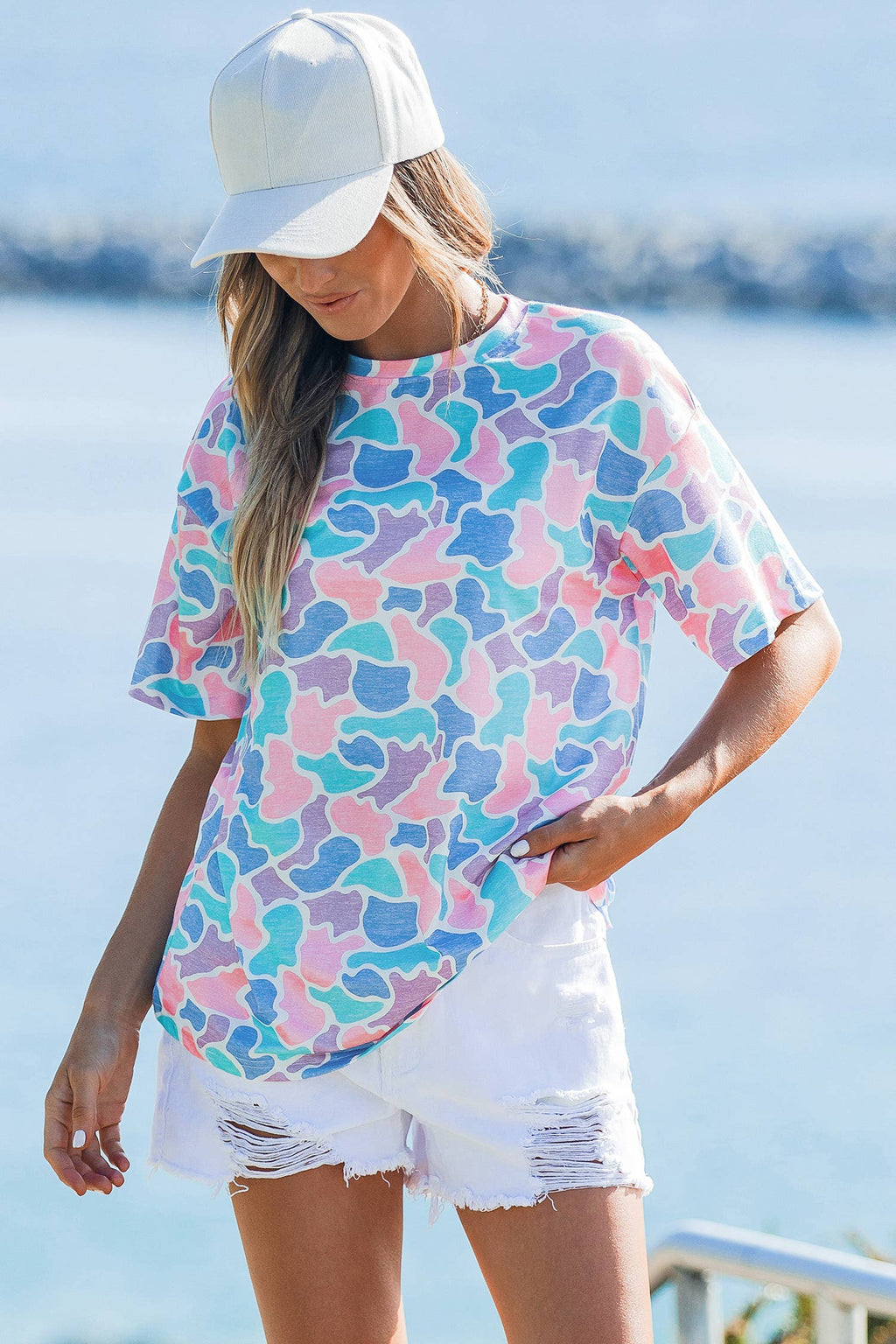 Camouflage Print Preppy Fashion Tunic Tee